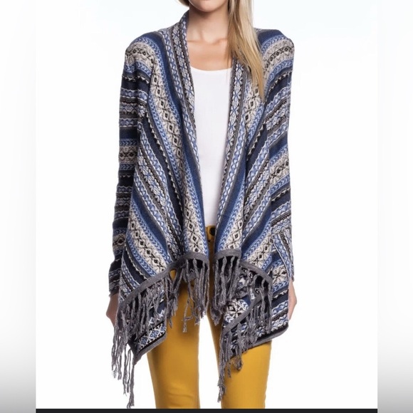 Velvet Graham Spencer wool aztec southwestern fringe sweater cardigan‎ western M - Picture 1 of 6